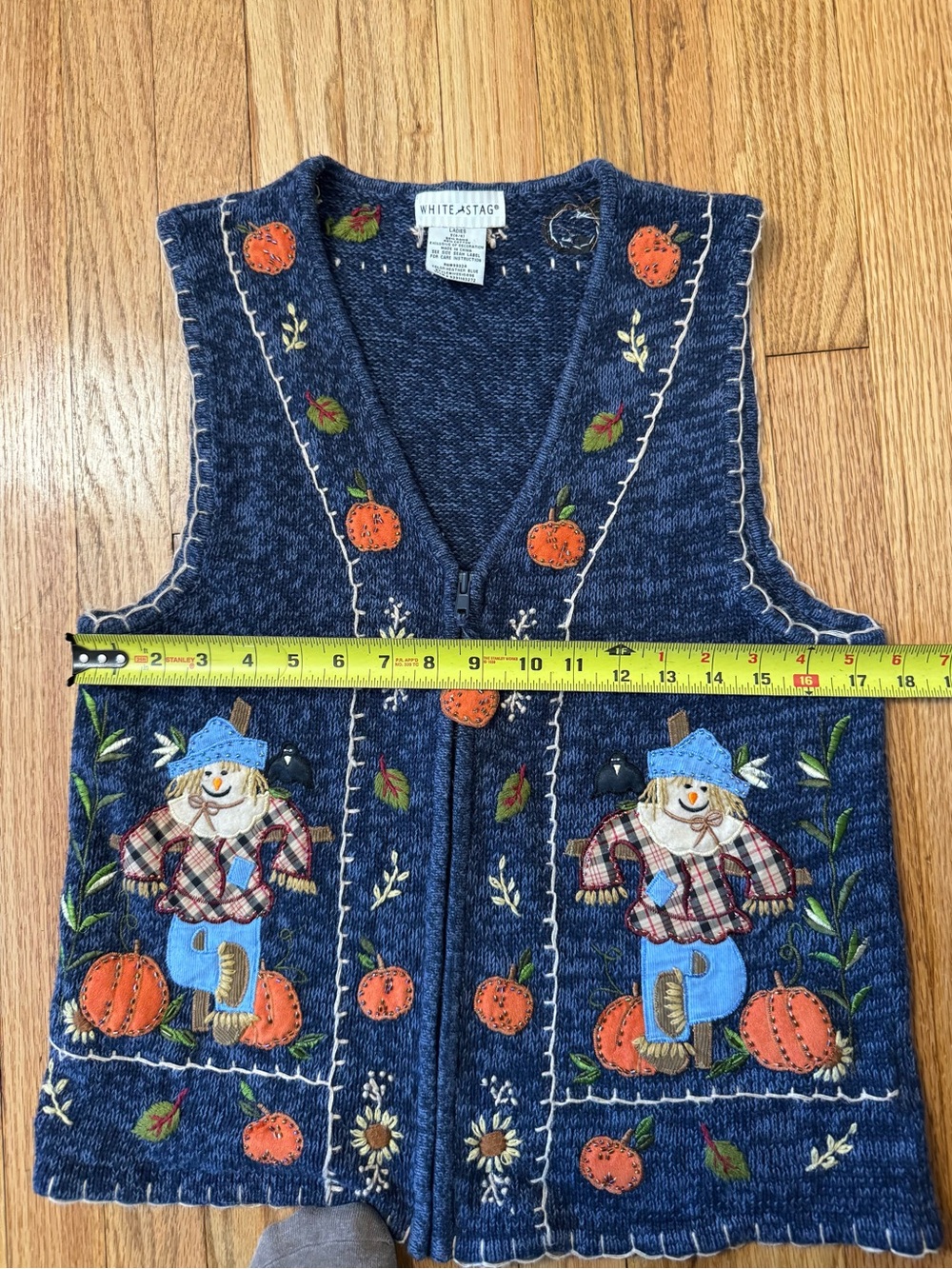 Vintage White Stag Embroidered Full-Zip Scarecrows Fall Autumn Sweater Vest - Sm - Picture 8 of 10